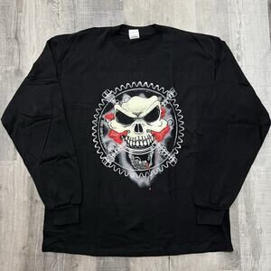 VTG Yearone Inc Biker Skull Shirt Black Y2K Muscle Car Long Sleeve T Shirt Sz XL